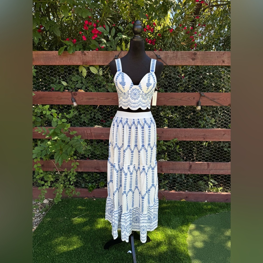 Commense Printed Sleeveless Tie Back Skirt Set